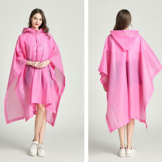 Transparenter EVA-Regenmantel mit Kapuze für Erwachsene, Unisex, mittellanger Poncho mit Druckknöpfen, wasserdicht, winddicht, Wanderregenmäntel für Männer und Frauen