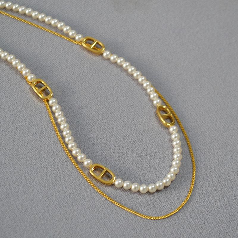 French Niche Design Light Luxury Elegant Soft Imitation Shijia Highlight Pearl Pig Nose Chain Double Layer Stacked Necklace