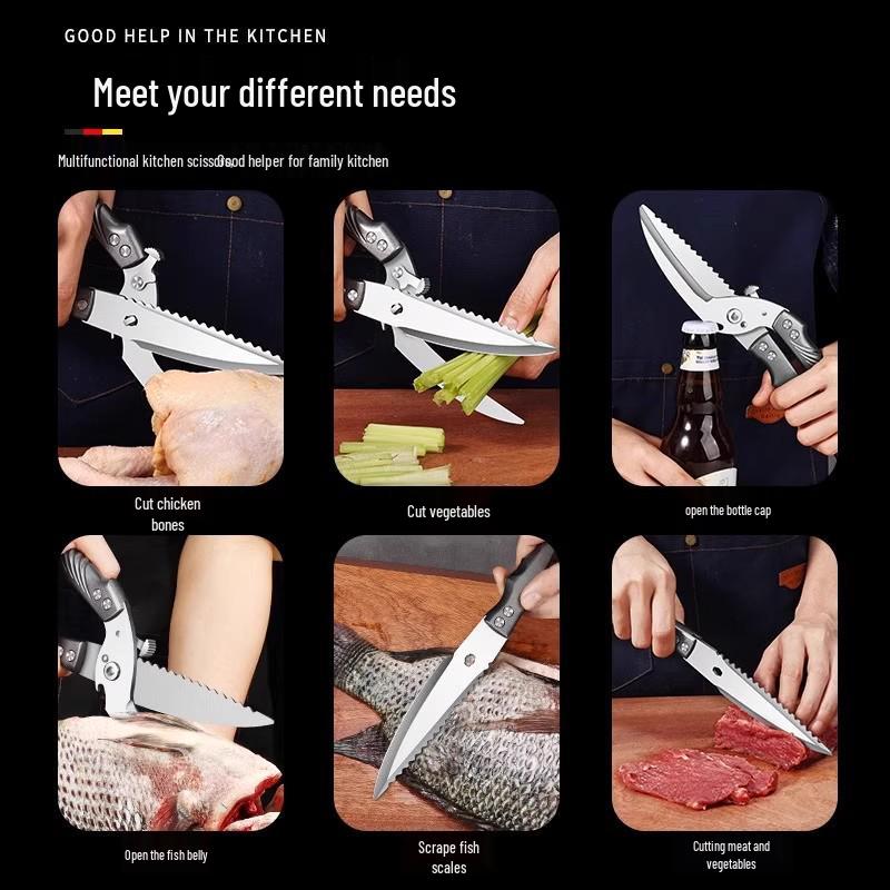 All-Stainless Steel Multi-Functional Kitchen Shears for Chicken, Duck, and Fish