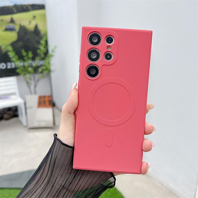 Suitable for Samsung S23ultra Magnetic Suction Mobile Phone Case S22 Liquid Silicone S24plus Lens Full Inclusive Protective Case