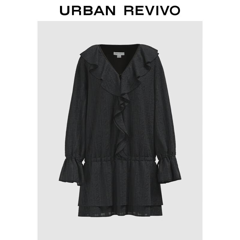 

UR 2025 Autumn Ruffle Hem Waist-Cinching Textured Dress S