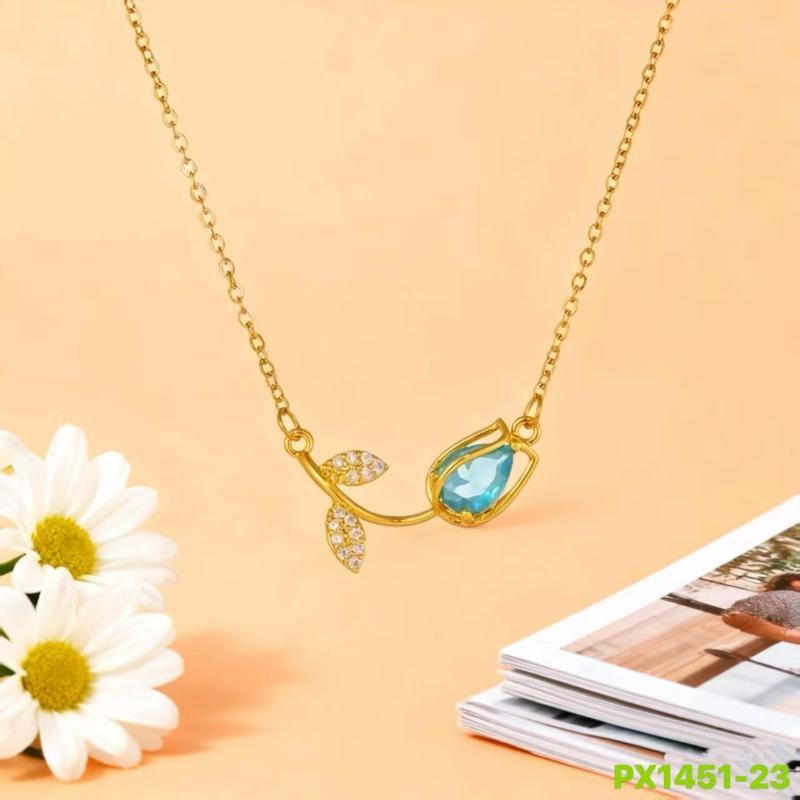 Elegant Stainless Steel Tulip Necklace Glittering Colorful Crystal Charm Jewelry for Women Engagement Event Wear