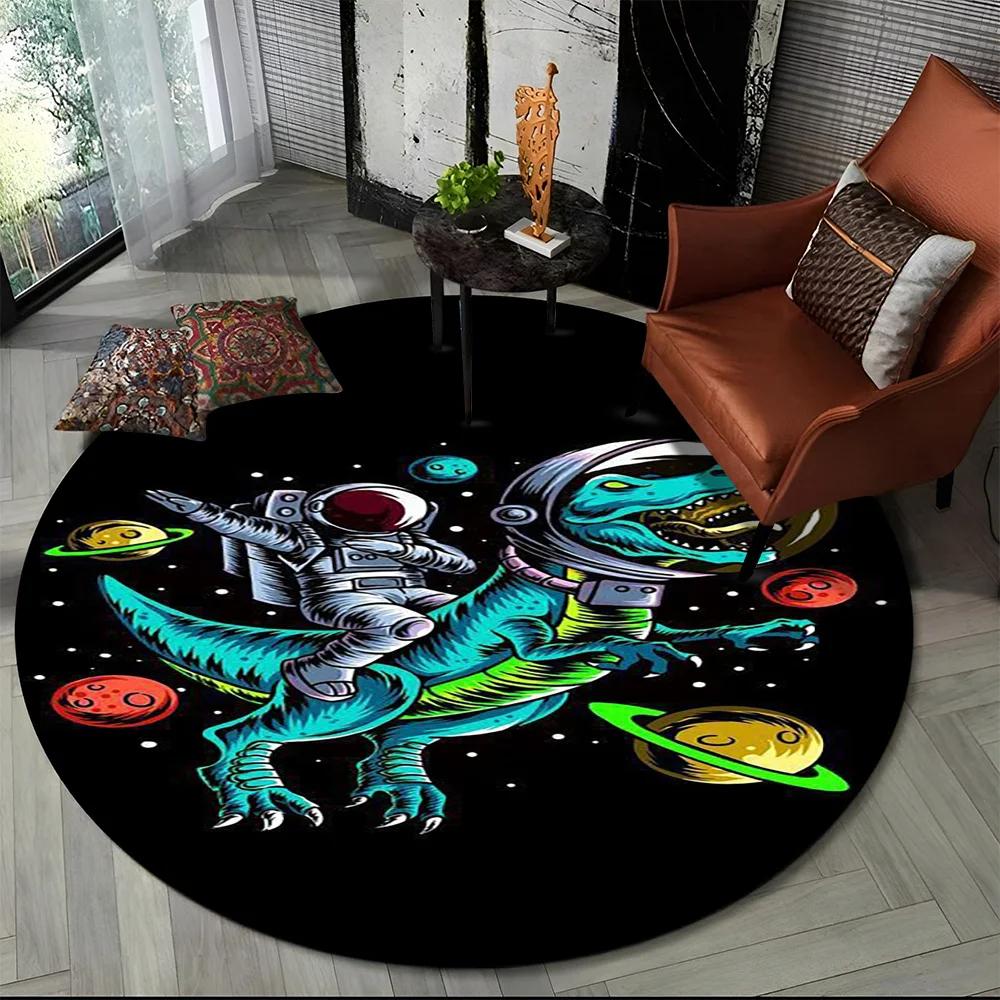 Cartoon Astronaut Round Carpet Universe Outer Space Planet Print Area Rug Anti-Slip Kid Bedroom Nursery Playroom Crawl Floor Mat