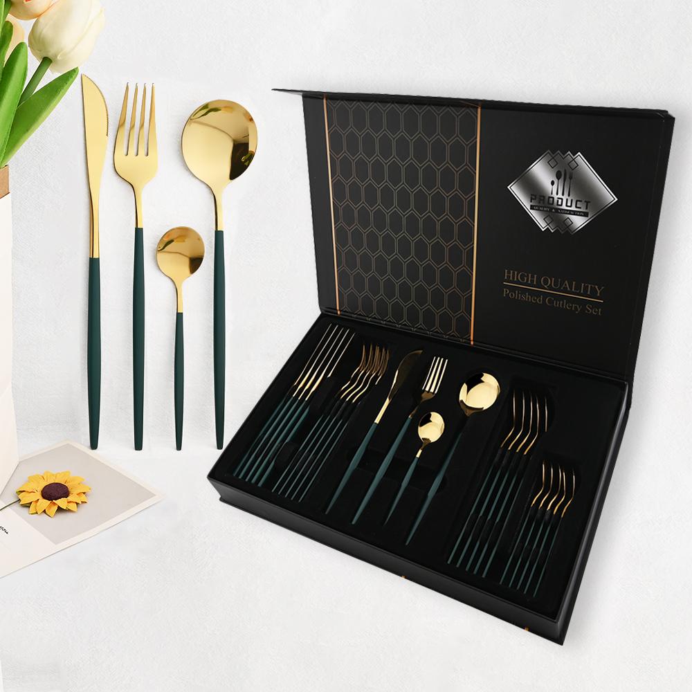 24pcs Pink Gold Dinnerware Set Knife Forks Spoon Cutlery Set with Gift Box Stainless Steel Spoon Flatware Kitchen Tableware