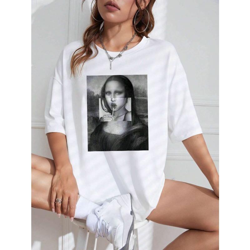 

Combination Summer Fashion Women s Casual Mona Lisa Printed Crew Neck T-Shirt Fashion Casual Tops Clothes S
