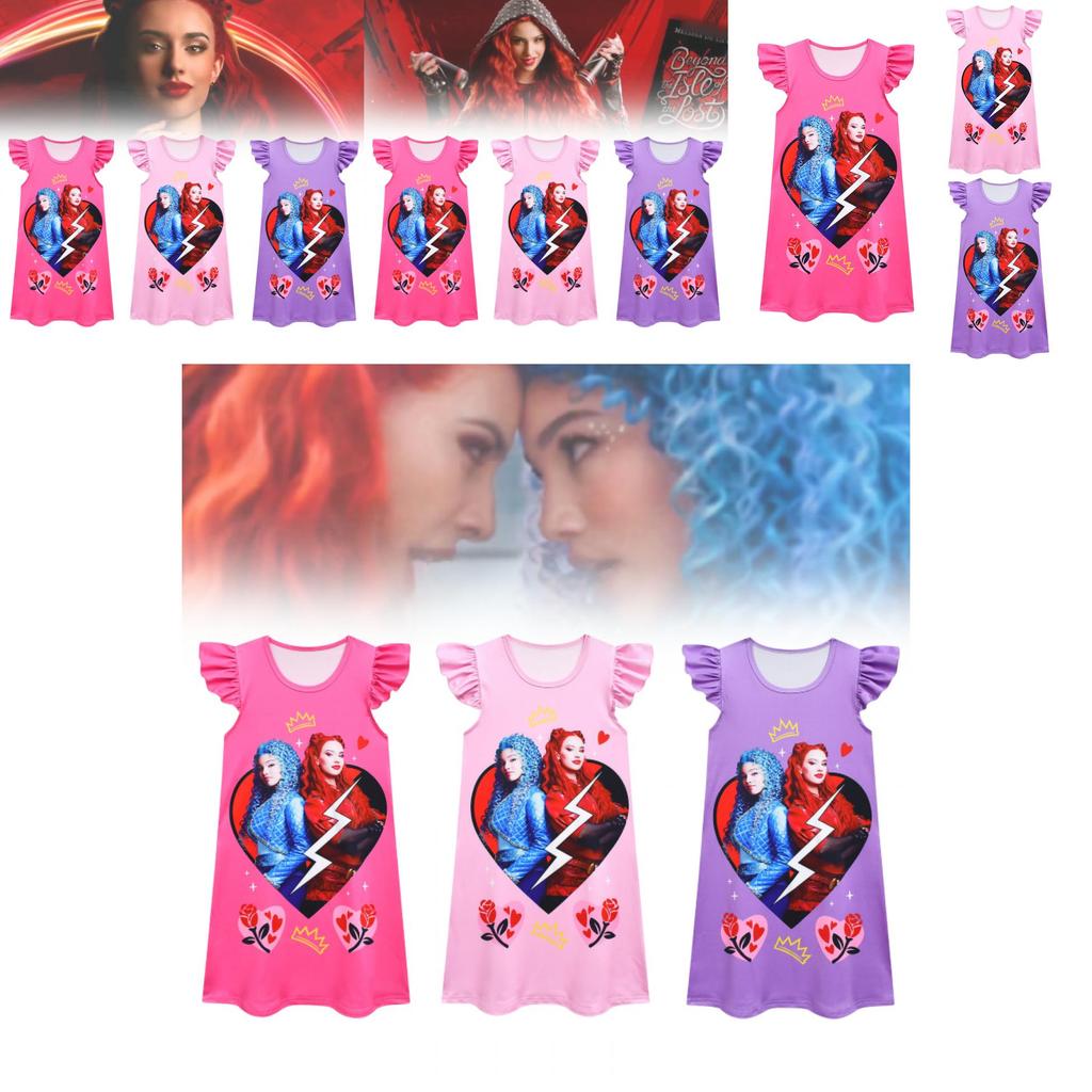 Charming New Kids Flying Sleeve Dress Descendants 4 Halloween Girl's Nightgown With Milk Silk Fabric Ideal For Summer Wear