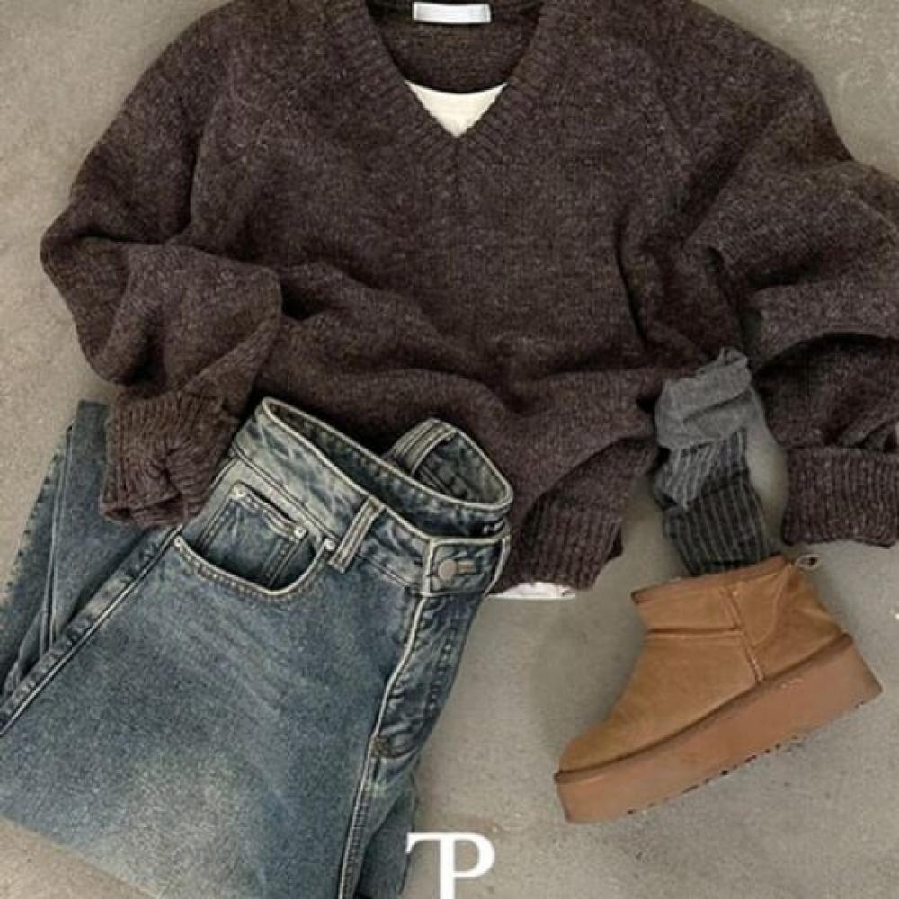 The Pink Women S looSe Fit V Neck baSic Wool Knit