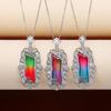 Silver Plated Marquise Cut Gradient CZ Pendant Necklace, Ornate Floral Vintage Cable Chain Necklace for Women