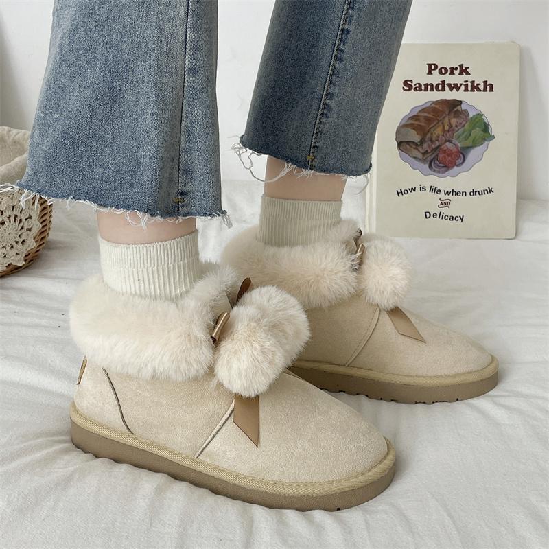 

Лидер продаж 2024 года, женская обувь, женские ботинки без шнуровки, зимние флисовые теплые повседневные зимние ботинки с круглым носком из флока с коротким бочонком