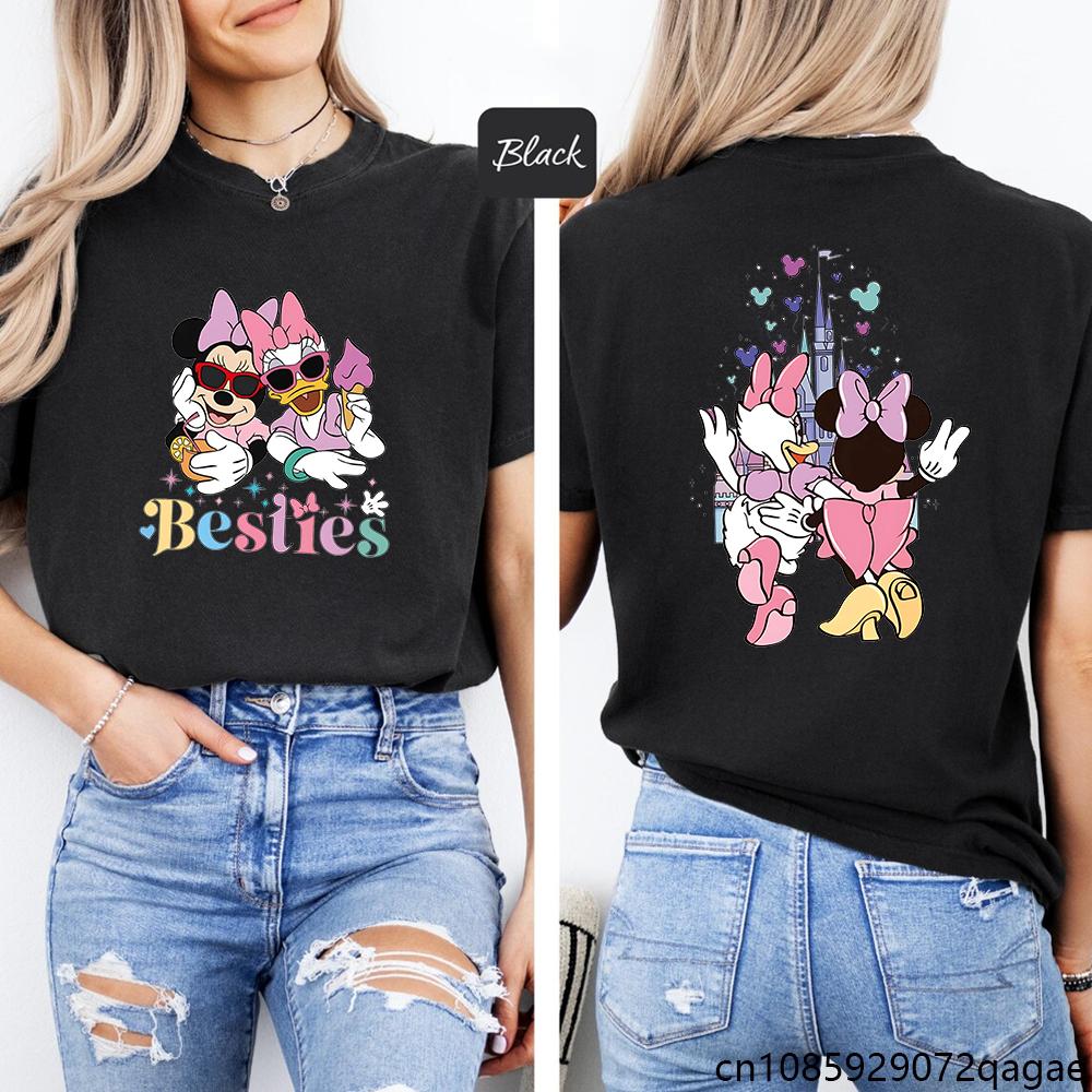 Mouse and Daisy Duck Besties TShirt Womens Outdoor Casual Round Neck Short Sleeve Shirt Top