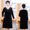 Women's Plus Size Velvet Dress Spring Autumn V-Neck Loose Long A-Line Dress