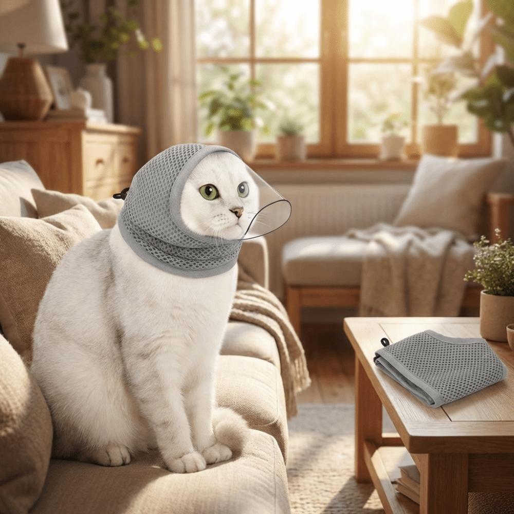 Nastavitelná šňůrka Anti-Licking Mask Průhledné vidění Pet Kočičí maska Kočičí náhubky Péče o domácí mazlíčky