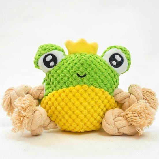 Plush Frog Dog Toy Interactive Tug-of-War Toy Squeaky Stuffed Frog with Rope Knots Chew Toy for Dogs Puppy Teething