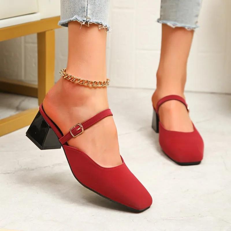 

Fashion Ladies Shoes 2025 Hot Sale Closed Toe Women s Slippers Fashion Outdoor Dress New Belt Buckle Plus Size Best Seller Heels Women 42