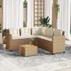 L Shaped Garden Sofa with Table and Cushions Beige Poly Rattan