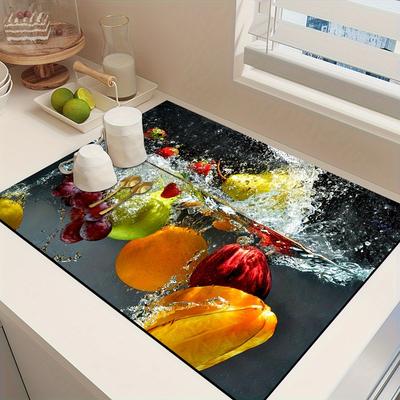 1Pcs Rubber Drying Mat With Fruit Flower Coaster For Coffee Shop Restaurant Kitchen Carpet Tableware Durable Diatom Mud Table Mat Pet Mat Coffeeware