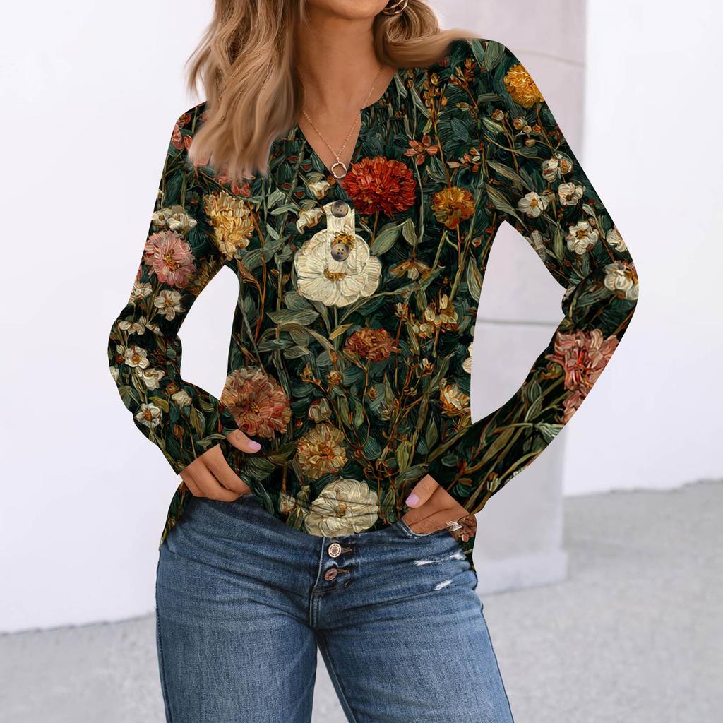 Women's Printed Long Sleeve Shirts Elegant Casual Tops Trendy Shirts Tops
