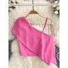 Sweet and Spicy Small Top Women's Stylish One-Shoulder Cold-Shoulder Single-Side Sling Silm Short Crop Top Versatile Holiday Small Shirt Fashion
