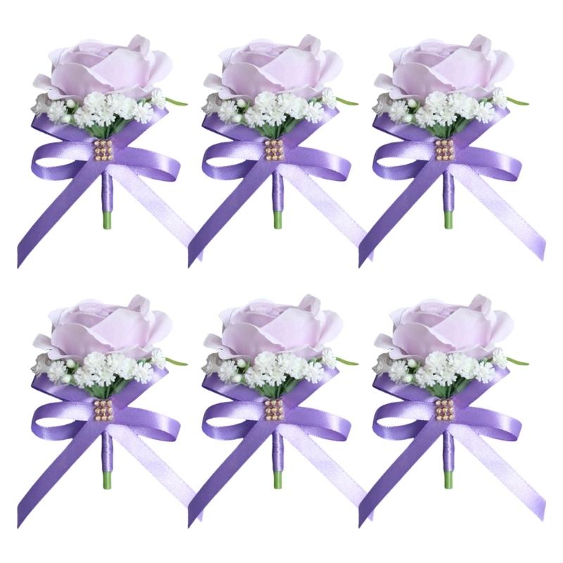 6 Stück Realistischer Seidenblumen-Anstecker Hohe Simulation Seidenrosen-Ansteckblume für Bühnenauftritte und Hochzeitsfeiern