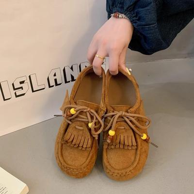 Borla retro todo incluido otoño nueva tendencia aumento de altura interior Doudou zapatos individuales perezosos mujer