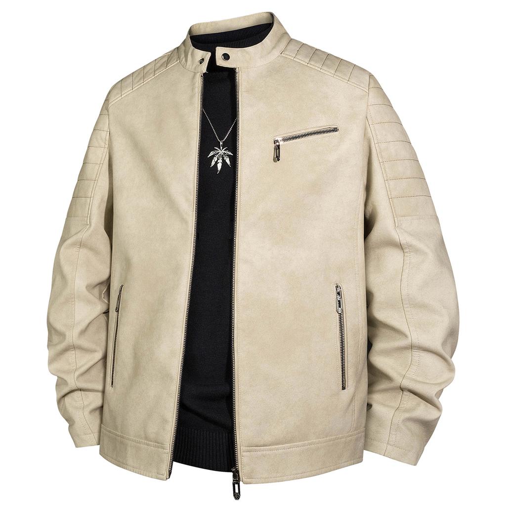 High quality light luxury casual jacket men's PU leather jacket stand-up collar autumn and winter jacket