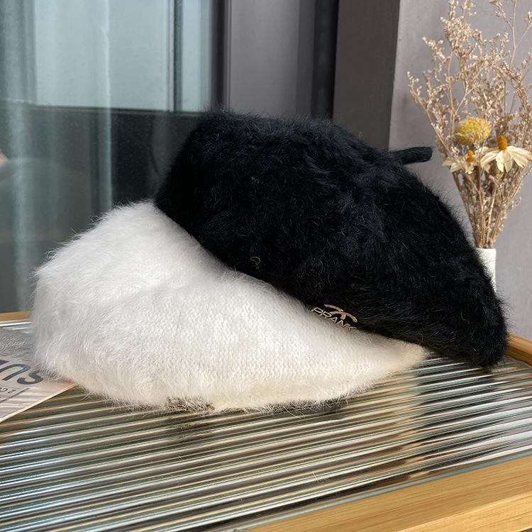 

Rabbit Fur White Face Small Beret Winter Girl Sweet Plush Bud Hat Retro Fashion Warm Painter Hat M（56-58cm） верблюд