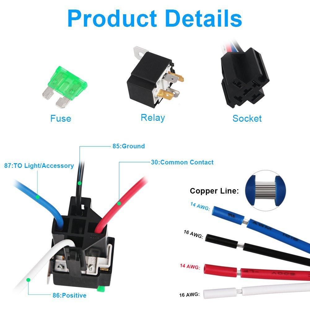 6PCS 30A 4 Pin 5 Pin Copper Terminal Auto Relay DC 12V 24V Fused On/Off Car Motor Relay with Holder Socket On/Off Fused Relay