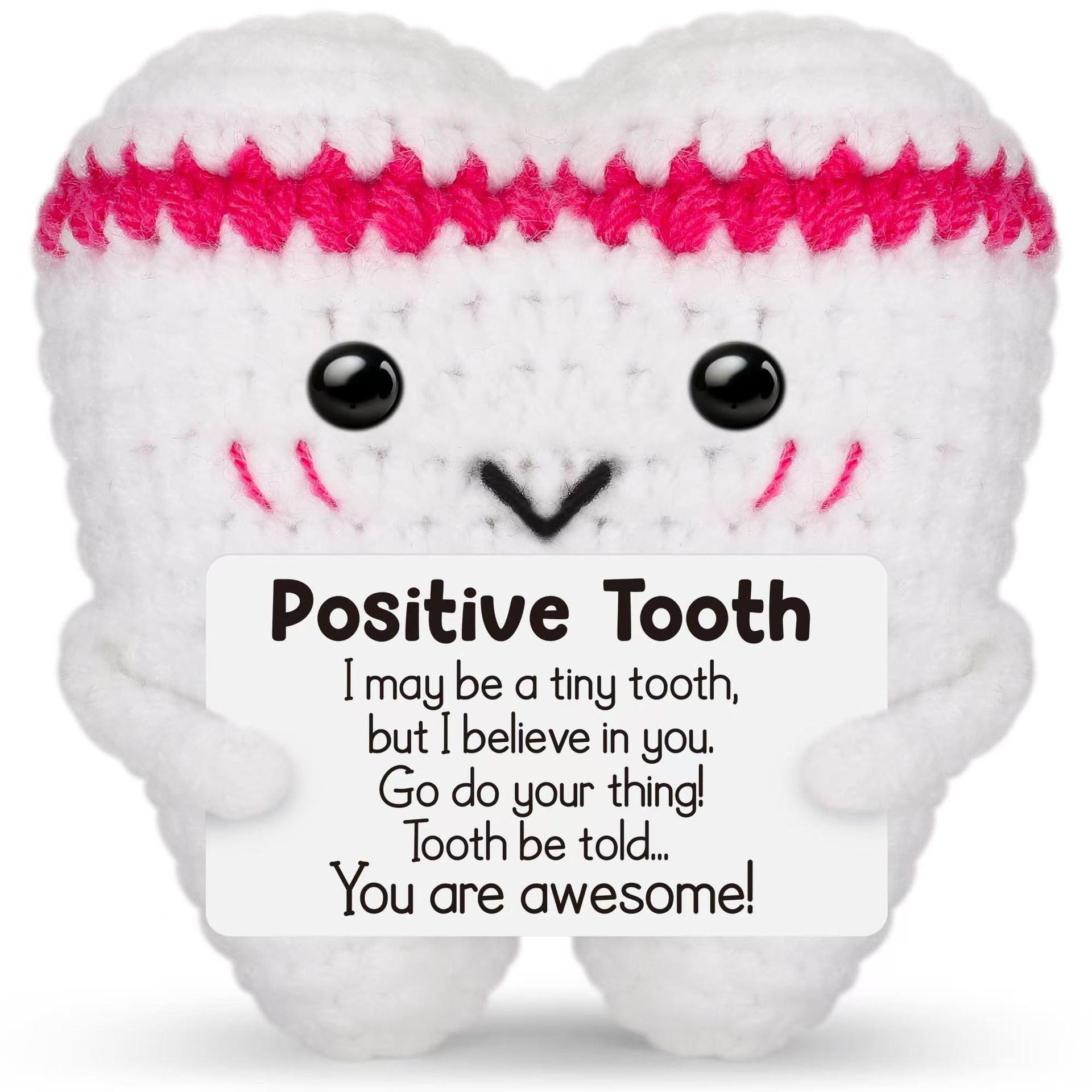 

Забавная вязаная крючком кукла-зуб с позитивной энергией и карточкой, украшение для дома, комнаты, ручной работы, вязаный зуб, настольное украшение, рождественские подарки