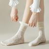Lace Socks, Thin Pile Socks, Sweat-absorbing and Breathable, Mesh, Black Ear-edge, Women's Mid-calf Socks with Cutlery