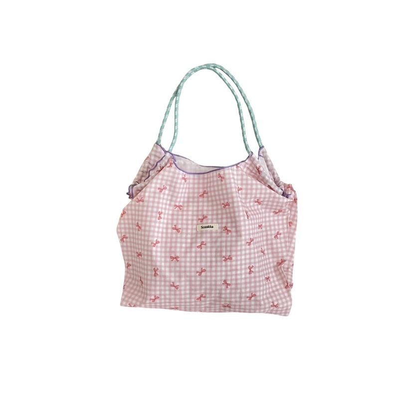 3 Summer Large-capacity Shoulder Bag, Drawstring Shopping Bag, Fresh Bow Tote Bag, Underarm Bag.