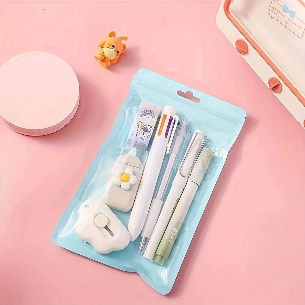 7Pcs/set School Supplies Gift Box Gel Pen 6 Color Ballpoint Pen Pencil Utility Knife Rubber Durable and Diverse Stationery Set