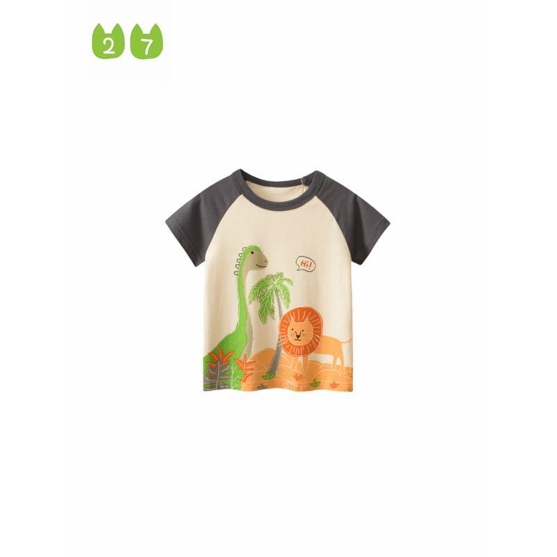 27Kids Children's Clothing Summer Boy's Short-Sleeved T-shirt Tops Baby Dinosaur Clothes Kids Lion Cotton Base Shirt