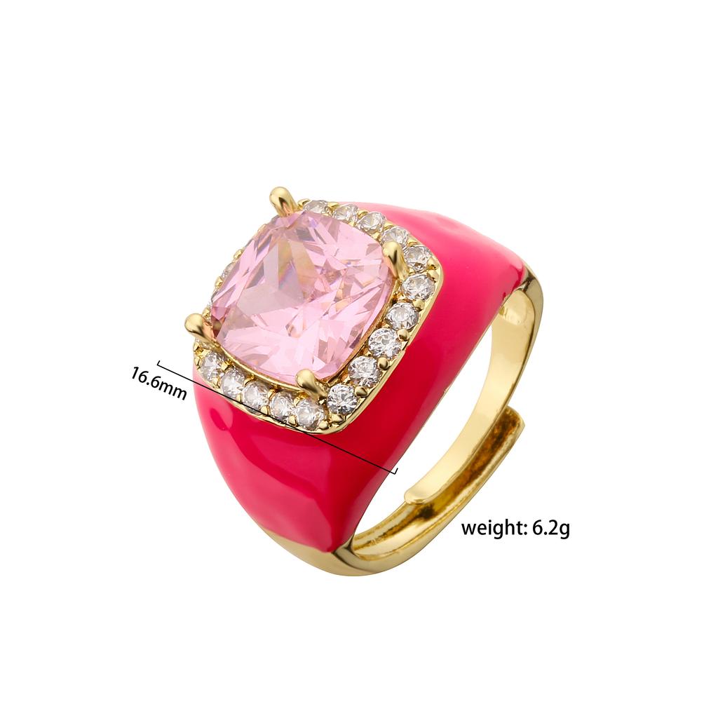 HECHENG, Mehrfarbiger Emaille-Öl-Tropfen-Zirkon Offener Ring für Damen Verstellbar Vergoldet Klobige Fingerringe Geschenk