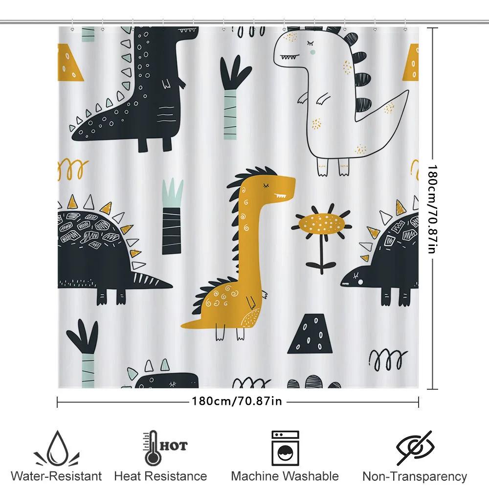 Brightly Colored Kids Bathroom Decor Shower Curtain With Dinosaur Print For Toddlers Bath
