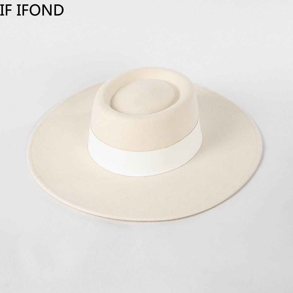 New Winter Warm Wool Fedora Hat  For Women 10CM Wide Brim Ladies Eelegant Wedding Hat Luxury Designer Church Hats