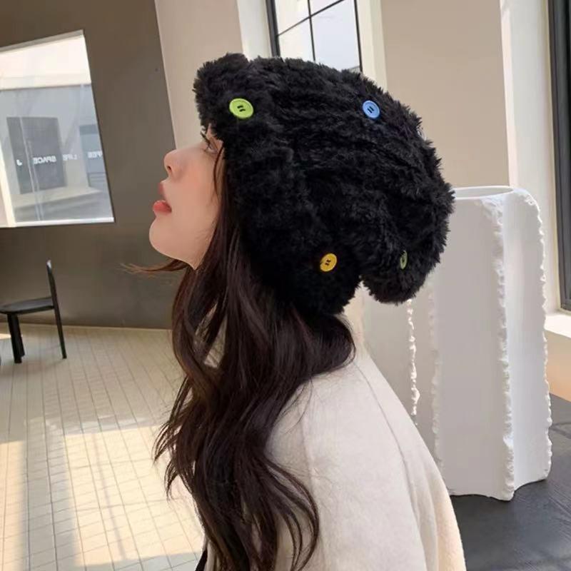 Winter New Hat Women's Autumn and Winter Plush Bucket Hat Warm Fluffy Thickened Face Small Imitation Rabbit Hair Knitted Hat