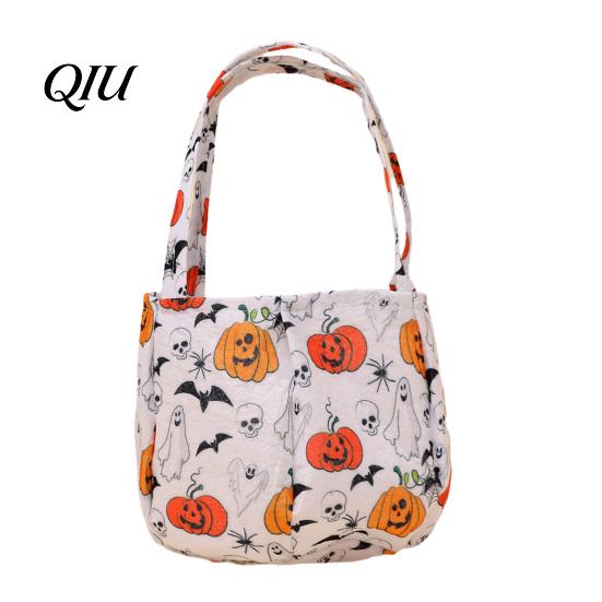 Kids Trick or Treat Tote Halloween Candy Bucket for Kids, Non-Woven Double Handle Bag Basket, Pumpkin Ghost Snack Holder with Party Favors Sturdy