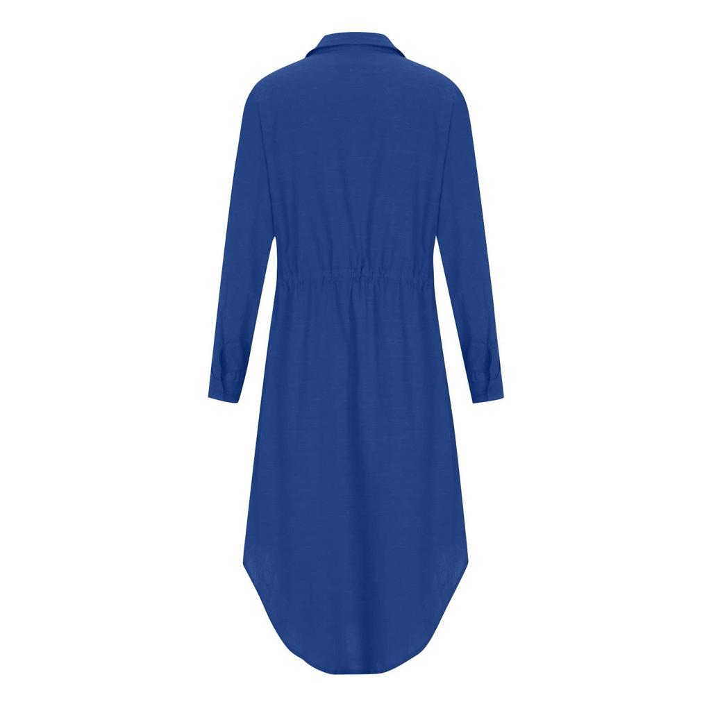 (Skvělý domov)Dámské jednořadé jednořadé šaty s dlouhým rukávem a šifonovým páskem s límcem