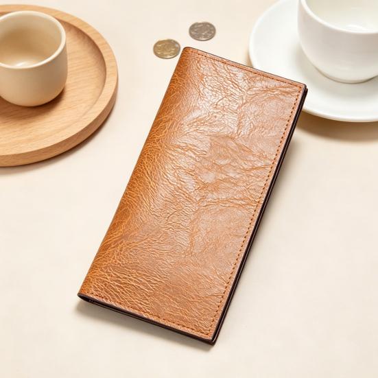 Men Slim Long Wallet Wallet with ID Bifold Card Holder Window Minimalist Card
