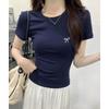 Embroidered Short Sleeve T-shirt Women's Round Neck Base Top
