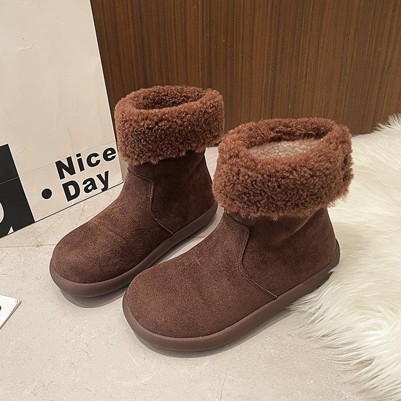 Women's Fur Mouth Lightweight Height Increasing Thick Sole Winter Warm Fur Integration Snow Boots Plush Lining Non-slip Casual Sports Cotton Boots
