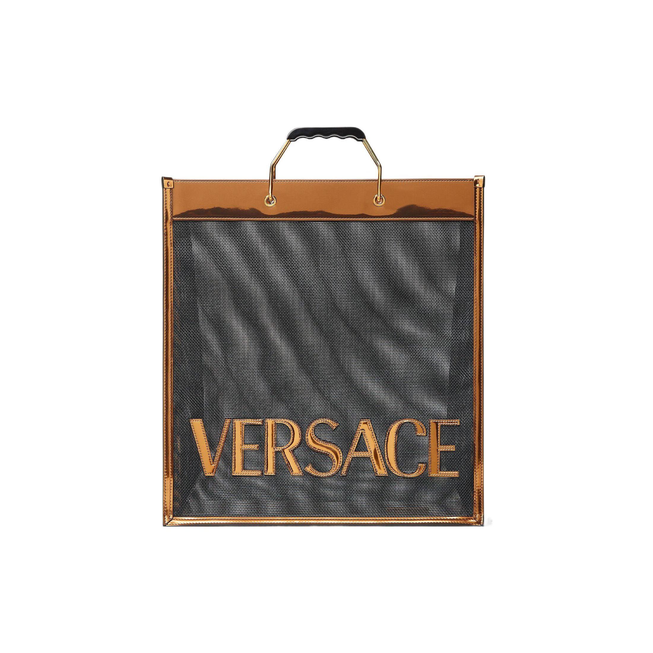 

Versace Logo Engraved Mesh Tote Bag Men Tote Bags Brown Black 1008924-1A06765-2X16V Basic Set (Bag+Dust Bag)