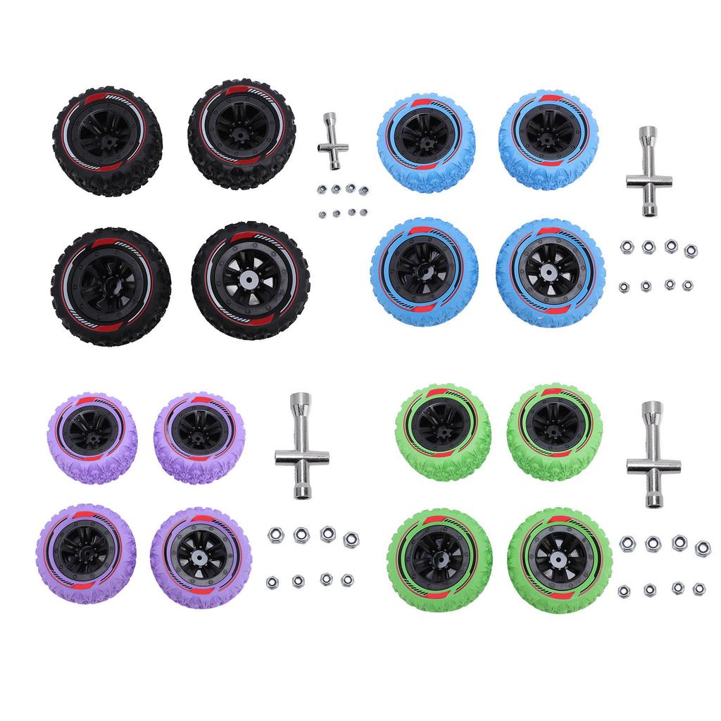 4pcs RC Car Wheels Tires Set with Socket M3 M4 Nut Universal Rubber RC Car Tires for 1/14 1/16 RC Cr