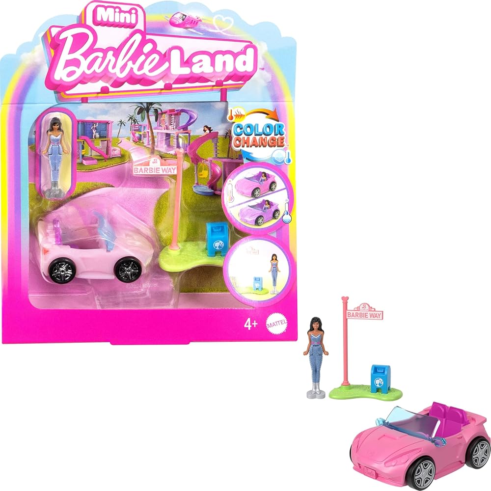 Мини-машина Barbie Land от Barbie с мини-куклой в розовом наряде, игровой набор для детей от 6 лет