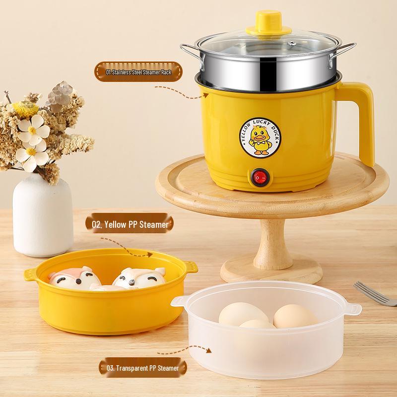 Little Yellow Duck Multi-Purpose Mini Electric Cooker: Non-Stick, Compact for Dorms and Homes, Perfect for Rice, Noodles, and More.