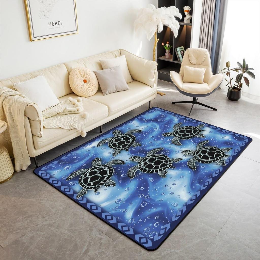 Ocean Themed Living Room Rugs for Bedroom Area Rug Octopus Decor Carpet for Boys Girls Teens Tentacles Indoor Floor Mat Black