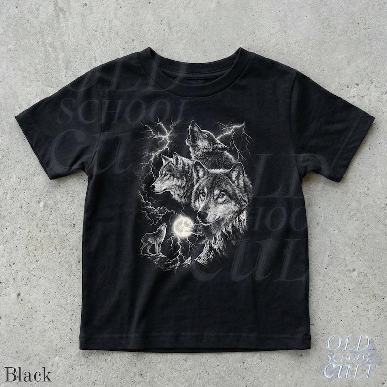 Wolf Lightning Kids Graphic T-Shirt. Youth Wolves Tee, Toddler Nature Vintage 90s Shirts 120