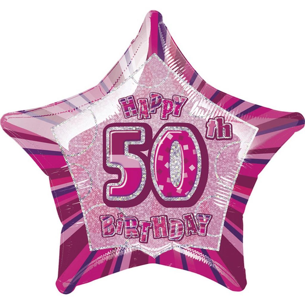 Unique Party Happy 50th Birthday Pink Star Foil Balloon