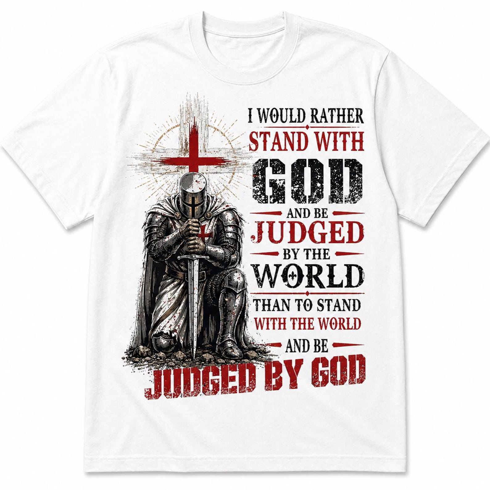 Christian Knight T-Shirt, Faith Over World Tee, Religious Warrior Apparel 3XL