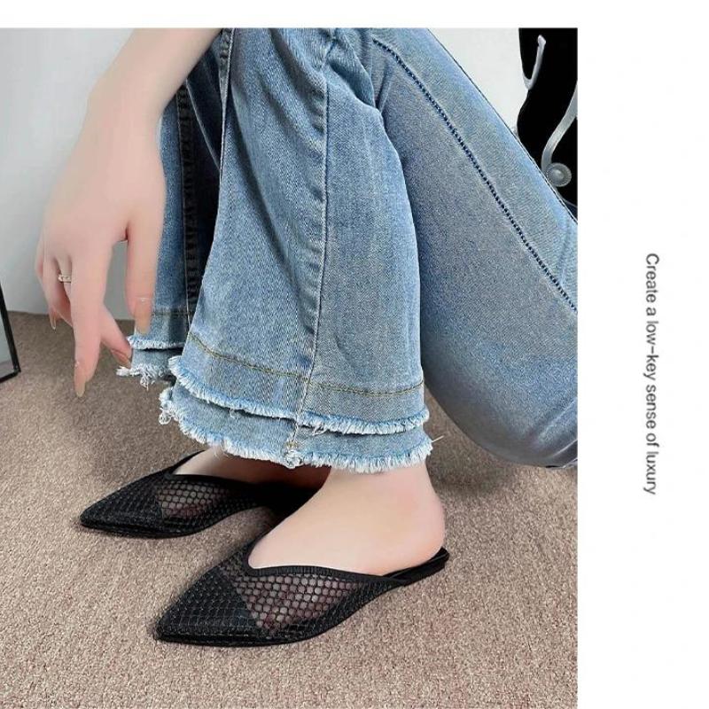Nové Síťované Ženy Ploché Špicaté Pantofle Výstřelek Prodyšné Mules Boty Ležérní Slingback Sandály Léto Skluzavky Dámské žabky